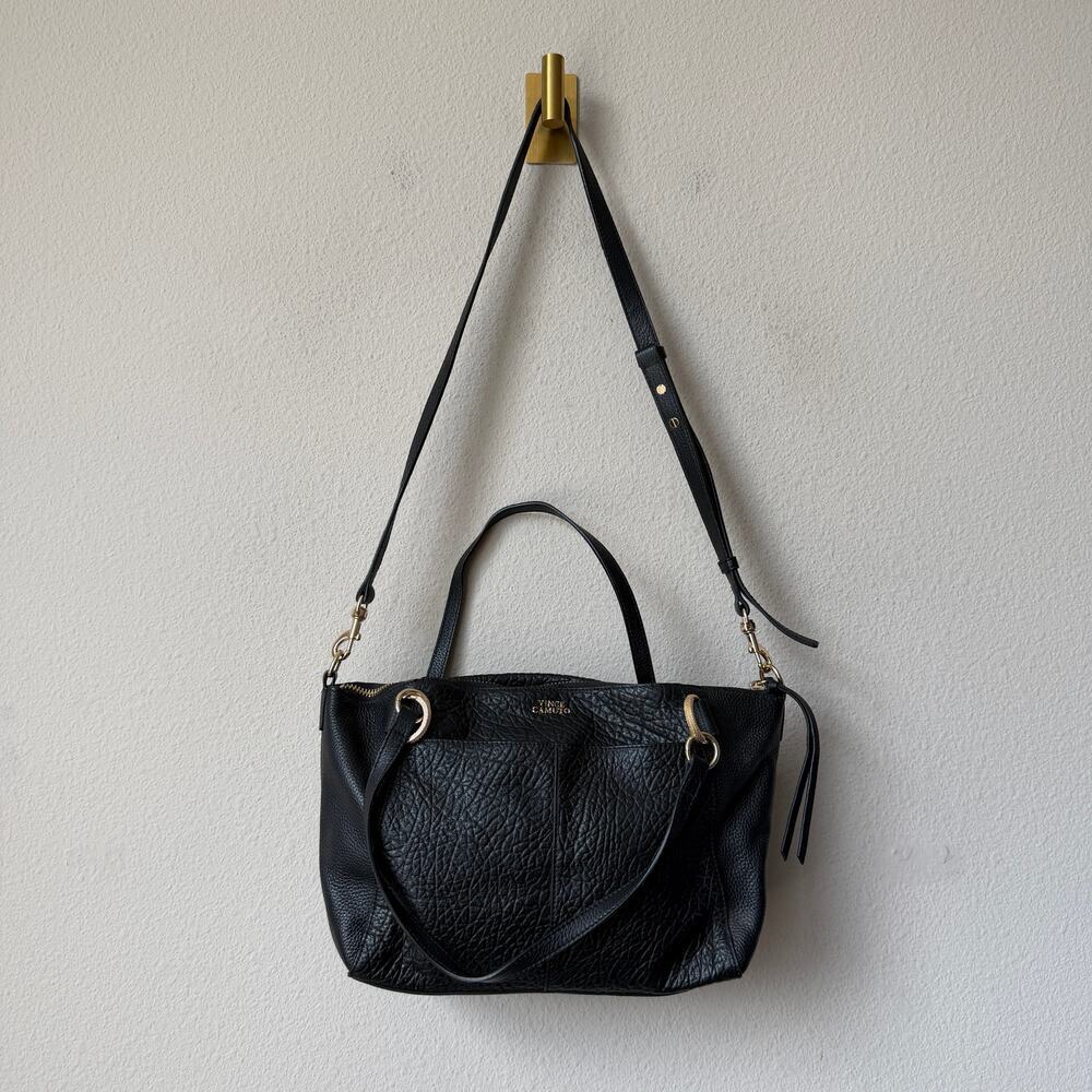 Vince Camuto Raya Black Pebbled Leather Tote Satchel Bag
